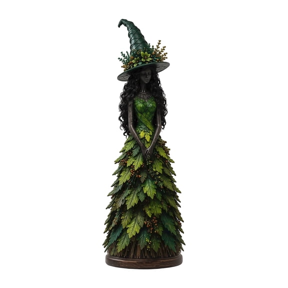 Thanksgiving Resin Enchanted Autumn Witch Figurine, Layered Maple Leaf Skirt Harvest Witch Statue,Spooky Farmhouse Mantel Shelf Seasonal Decor_1PC,L