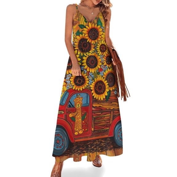 Thanksgiving Retro Truck Design Sleeveless Dress Woman Fashion Long Dresses Women's Summer Suit Dress 2025