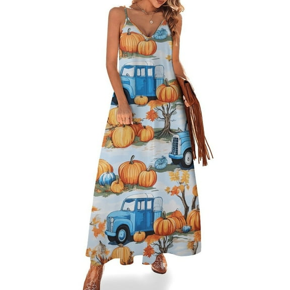 Thanksgiving Retro Truck Sleeveless Dress Women's Luxury Party Dress Birthday Dresses for Women