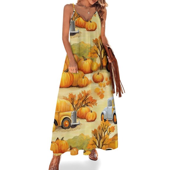 Thanksgiving Retro Truck Sleeveless Dress Women's Luxury Party Dress Birthday Dresses for Women