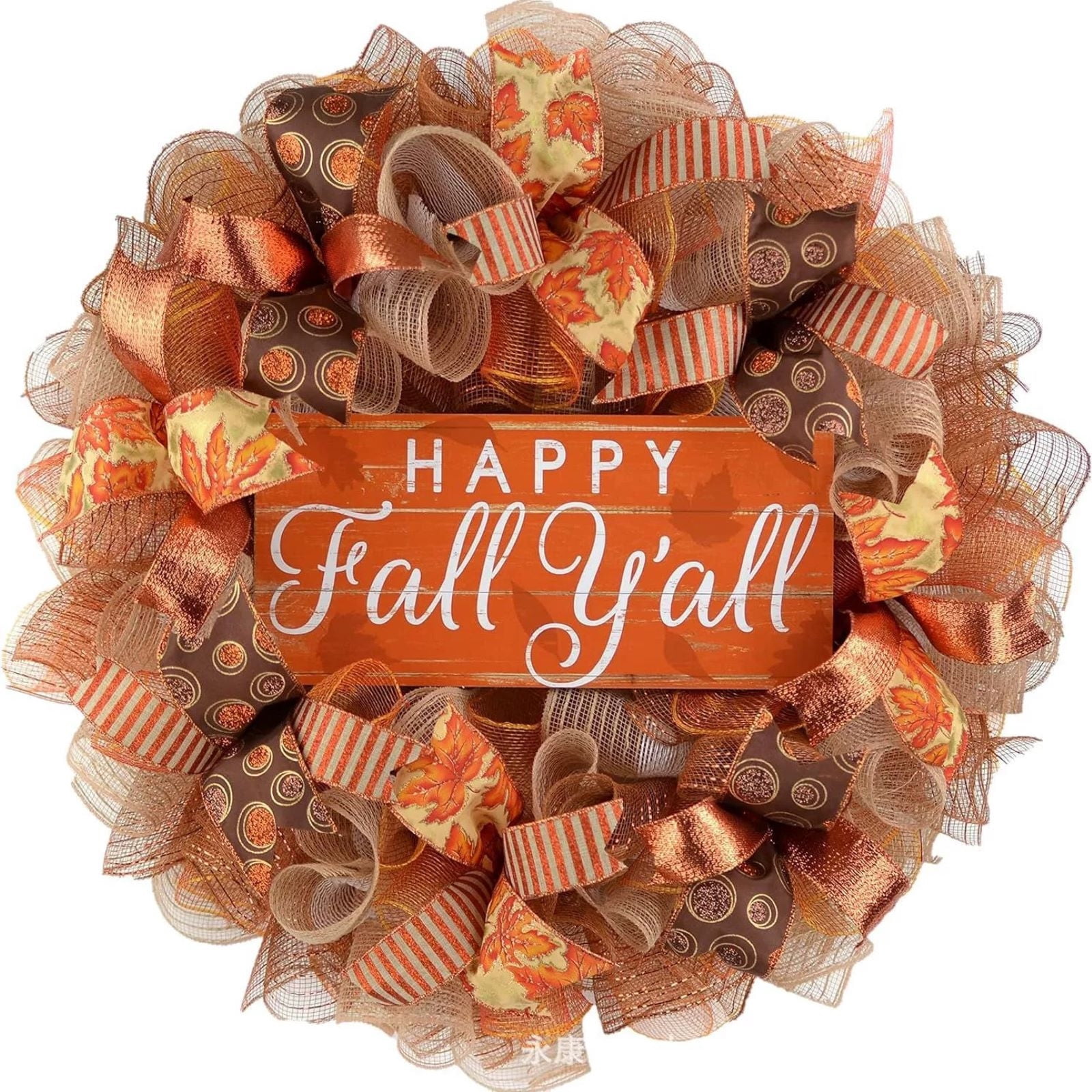 Falling Ribbons Thanksgiving Ribbon Wreath Ornament, Wooden Print Happy Fall Y'All ...