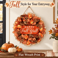 thumbnail image 1 of Thanksgiving Ribbon Wreath Ornament, Wooden Print Happy Fall Y'All Harvest Front Door Wreath Hanging Sign for Farmhouse Porch Entryway Fall Home Decor Orange, 1 of 7