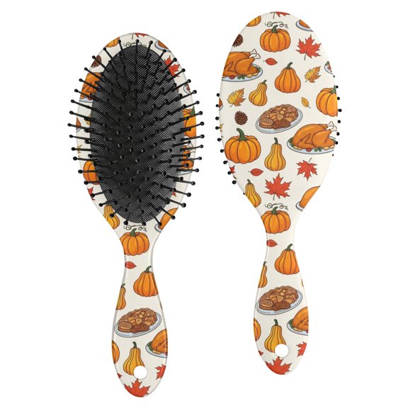 Thanksgiving Roast Turkey Pumpkin Pinecone Brush, Detangling Hair Brush,Oval Paddle Hair Brush, Smooth Handle Gifts for Daily Hair Care
