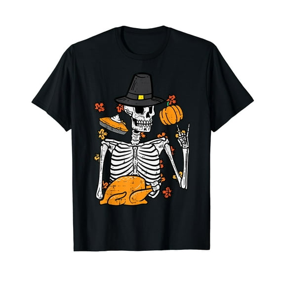Thanksgiving Rocker Skeleton Rock Hand Fall Men Boys T-Shirt