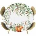 thumbnail image 1 of Thanksgiving Round Tablecloth 36-44 Inch Round Fitted Table Cloth with Elastic Edge, Fall Sage Green White Pumpkin Maple Leaf Waterproof Table Cover Protector for Outdoor Picnic Party Dining, 1 of 6