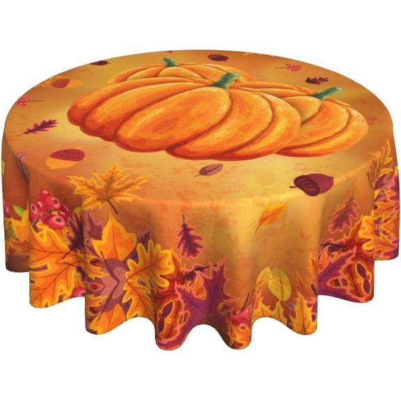 Thanksgiving Round Tablecloth Fall Table Cloths 60 Inch Washable Reusable Decoration Table Cover for Kitchen Party