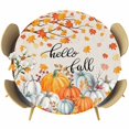 thumbnail image 1 of Thanksgiving Round Tablecloth, Fitted Table Cover with Elastic for 45"-54" Round Tables, Orange White Pumpkin Maple Leaf Branches Table Cloth Outdoor Indoor Dinning Party Waterproof Tablecloths, 1 of 7