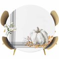 thumbnail image 1 of Thanksgiving Round Tablecloth, Fitted Table Cover with Elastic for 55"-60" Round Tables, Grey White Pumpkin Stripes Autumn Leaf Table Cloth Outdoor Indoor Dinning Party Waterproof Tablecloths, 1 of 7
