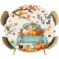 thumbnail image 1 of Thanksgiving Round Tablecloth, Fitted Table Cover with Elastic for 55"-60" Round Tables, Retro Pumpkin Truck Maple Leaf Branch Table Cloth Outdoor Indoor Dinning Party Waterproof Tablecloths, 1 of 7
