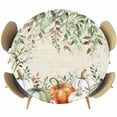 thumbnail image 1 of Thanksgiving Round Tablecloth, Fitted Table Cover with Elastic for 55"-60" Round Tables, Sage Green Orange White Pumpkin Eucalyptus Table Cloth Outdoor Indoor Dinning Party Waterproof Tablecloths, 1 of 7
