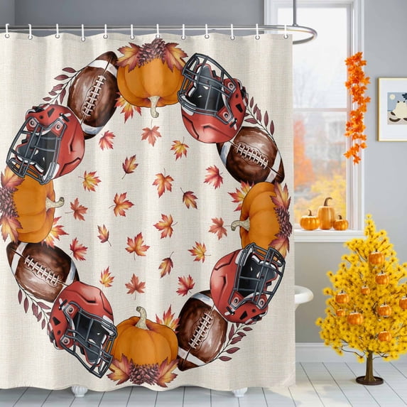 Thanksgiving Rugby Shower Curtains for Bathroom, Maple Leaf Vintage Art Watercolor Waterproof Fabric Shower Curtain for Bathroom Bathtub Decoration, Machine Washable, 36"x72"