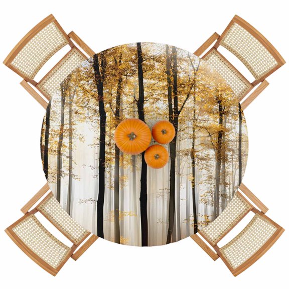Thanksgiving Rustic Maple Tree Fitted Tablecloth for 36-44in Round Tables,Waterproof Table Cover,Autumn Forest Trees Theme Elastic Edge Table Cloths for Dining Kitchen Holiday Party Decor