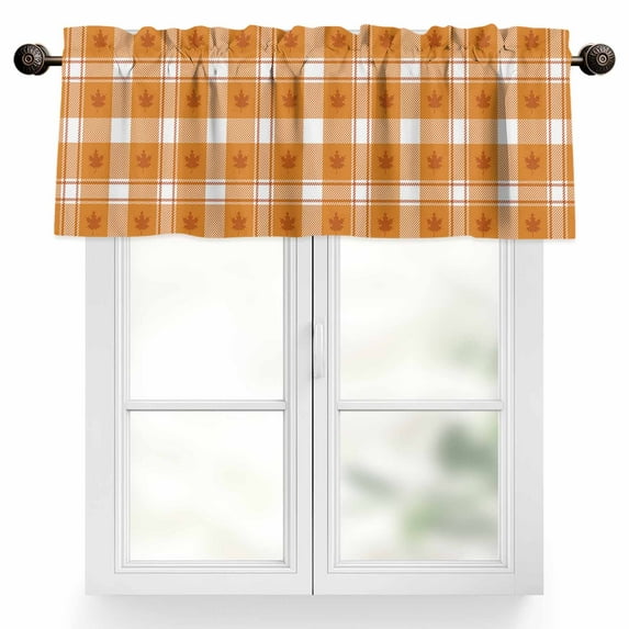 Thanksgiving Rustic Valances for Windows, 54 x 18in, Farmhouse Orange Lattice Rod Pocket Kitchen Valance Curtain Light Filtering Window Treatments for Living Room Bedroom, 1 Panel
