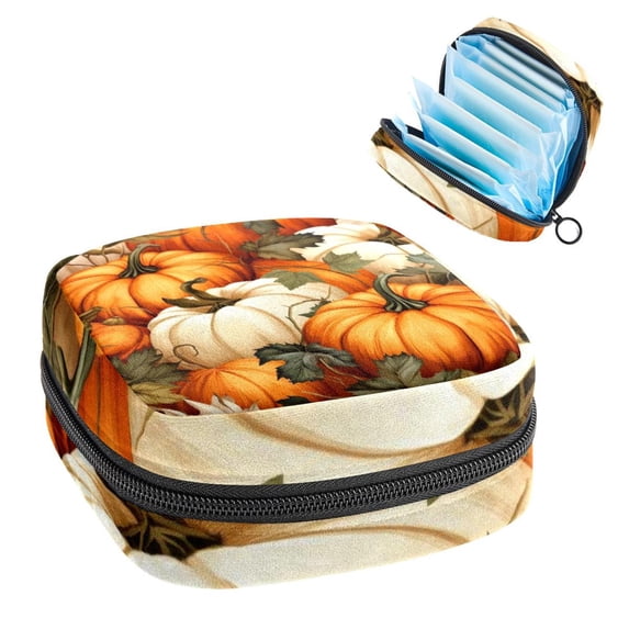 Thanksgiving Sanitary Napkin Storage Bag with Plush Velvet, Sponge, and Oxford Cloth Material- 4.7x6.6x6.6 in- Keep Your Sanitary Napkins Organized!