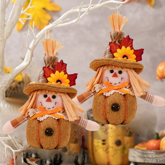 Thanksgiving Scarecrow Doll with Sunflower & Pumpkin, 8.26 Inch Fall Decorations for Tabletop, Hanging Ornaments, Harvest Festival Home Decor Multicolor