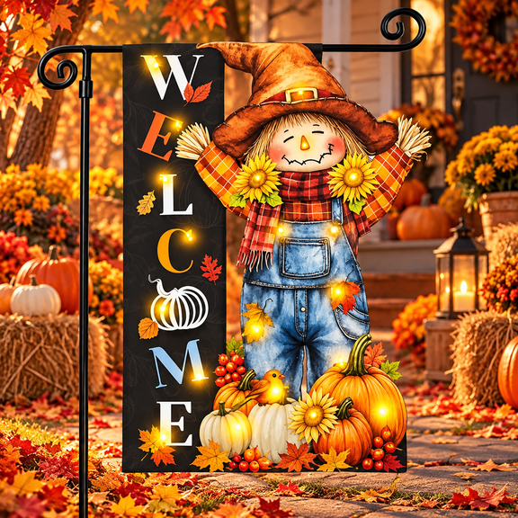 Thanksgiving Scarecrow Fall Lighted Garden Flag