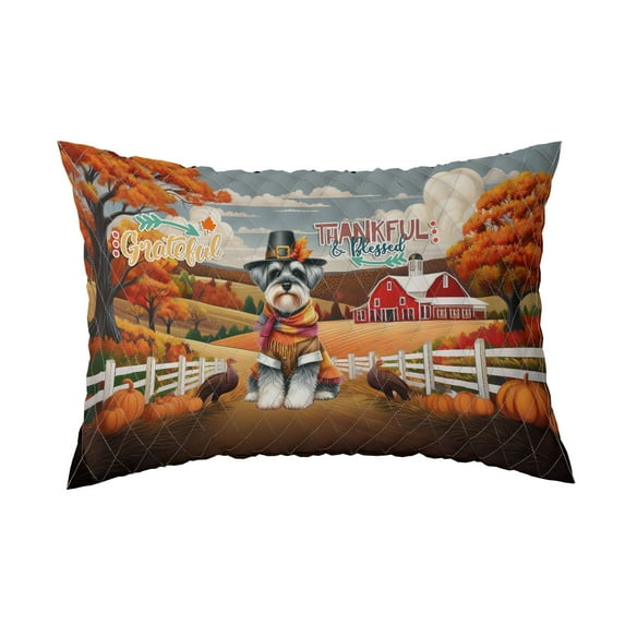 Thanksgiving Schnauzer Pilgrim Grateful, Thankful, Blessed Fall Welcome Quilt Pillowcase Miniature Schnauzer Dog Lover Throw Pillow Cover Bed Home Decor - 00021