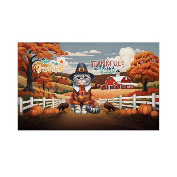 Thanksgiving Scottish Fold Pilgrim Grateful, Thankful, Blessed Fall Welcome Doormat Cat Lover Kitten Owner Gifts Indoor Outdoor Welcome Mat - 00021