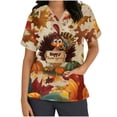 thumbnail image 1 of Thanksgiving Scrubs Tops for Women with Pockets Turkey Print V Neck Short Sleeve Tees Nursing Working Uniform Shirts, 1 of 5