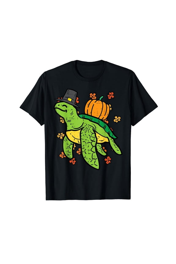 Thanksgiving Sea Turtle Cute Tortoise Fall Men Black T-Shirt