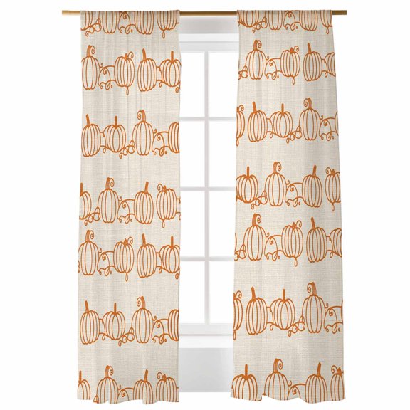 Thanksgiving Sheer Curtains 84 inches Long, Fall Line Pumpkin Retro Linen Background Light Filtering Sheer Window Curtains Rod Pocket Voile Drapes for Bedroom Living Room, 52"W x 84"L 2 Panels