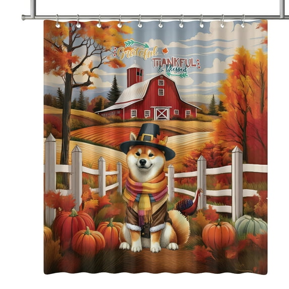 Thanksgiving Shiba Inu Pilgrim Grateful, Thankful, Blessed Fall Welcome Shower Curtain Shibas Dog Lovers Gifts Idea Waterproof Bathroom Bathtub Curtain - 00021