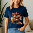 thumbnail image 1 of Thanksgiving Shirt,Turkey Drinking Coffee Bow,Turkey Day Tshirt, 1 of 5