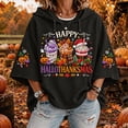 thumbnail image 1 of Thanksgiving Shirts for Women Happy Hallothanksmas Halloween Christmas 3/4 Sleeve Hooded Sweatshirt Graphic Tee Tops, 1 of 4