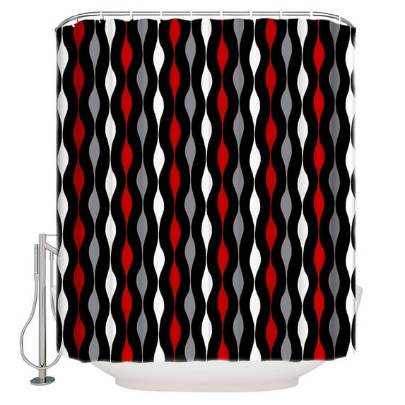Red Grey Black and White Geometric Striped Shower Curtain Set ，Waterproof Fabric Shower Curtains Shower Curtains for Bathroom,Bathroom Decor 60"x72"