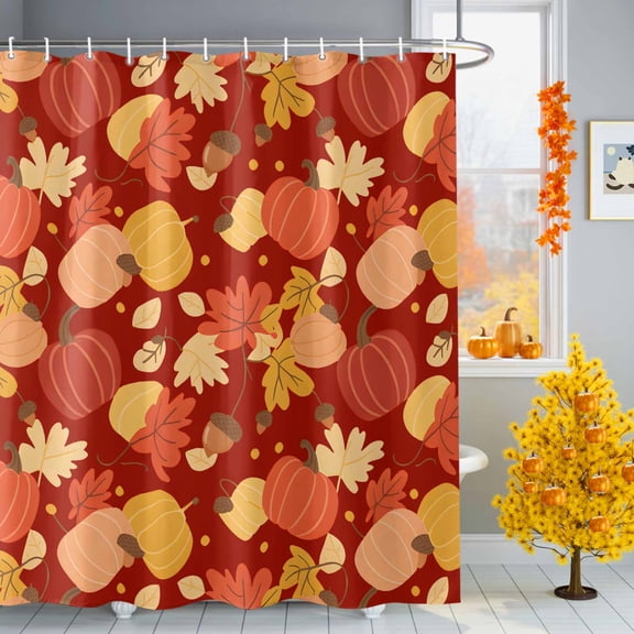 Thanksgiving Shower Curtains for Bathroom, Cartoon Pumpkin Maple Leaf Waterproof Fabric Shower Curtain for Bathroom Bathtub Decoration, Machine Washable, 54x"78"