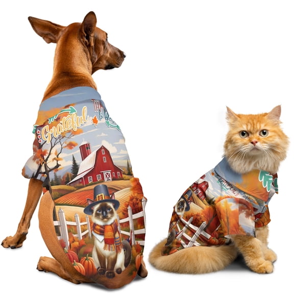 Thanksgiving Siamese Pilgrim Grateful, Thankful, Blessed Fall Welcome Hawaiian Summer Shirt for Small Medium Large Dog Cat Cat Lover Kitten Owner Gifts - 00021