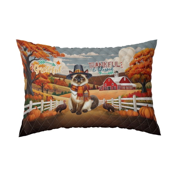 Thanksgiving Siamese Pilgrim Grateful, Thankful, Blessed Fall Welcome Quilt Pillowcase Cat Lover Kitten Owner Gifts Throw Pillow Cover Bed Home Decor - 00021