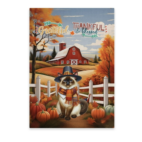 Thanksgiving Siamese Pilgrim Grateful, Thankful, Blessed Fall Welcome Vertical Matte Canvas Poster Cat Lover Kitten Owner Gifts Wall Art Home Decor - 00021