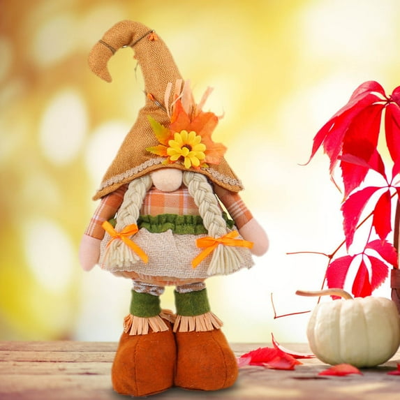 Thanksgiving Sitting Scarecrow Decor,Scarecrow Dolls Garden Gnomes Plush for Tiered Tray Seasonal Decor,Autumn Decorations for Home Kitchen Leaves Front Fall Thanksgiving Harvest Table Decor