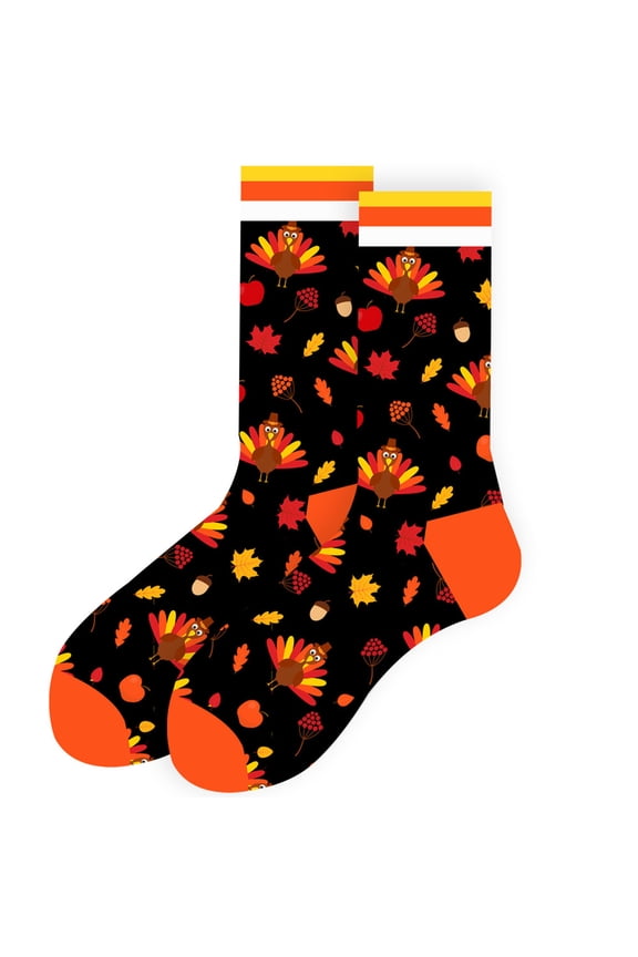 Thanksgiving Socks for Women Men Colorful Fall Designs Pumpkins Turkeys Leaf Pattern Cotton Middle Tube Socks Hosiery