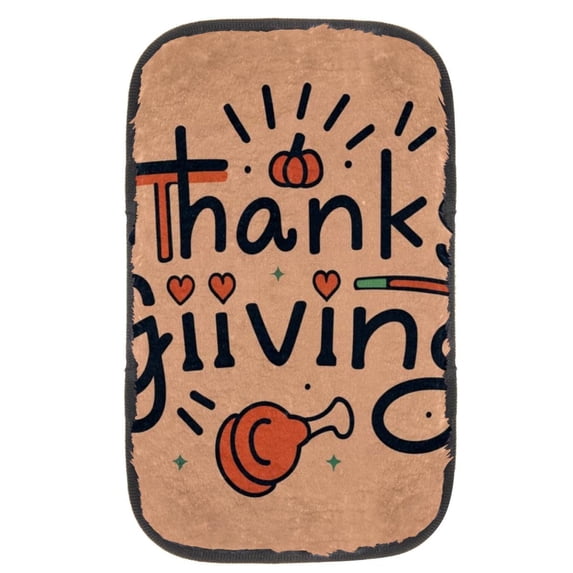 Thanksgiving Soft Comfortable Furry Printed Car Armrest Mat Cover Accessories Pad 12.5x8.2 Inch