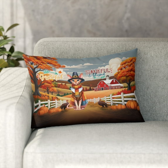 Thanksgiving Sphynx Pilgrim Grateful, Thankful, Blessed Fall Welcome Pillowcase Double Sided Cat Lover Kitten Owner Gifts Idea Pillow Case Covers - 00021