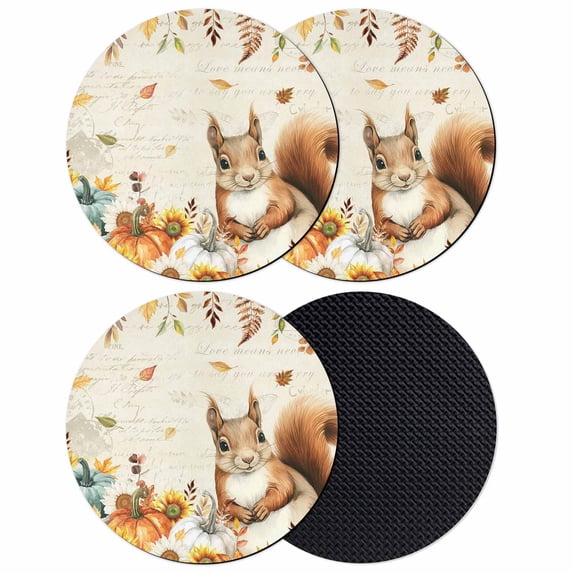 Thanksgiving Squirrel Coasters Set of 4, Absorbent Coasters for Drinks, Fall Pumpkins Sunflower Vintage Coaster for Desk Coffee Table Protection, Home Decor House Warming Gifts 4"