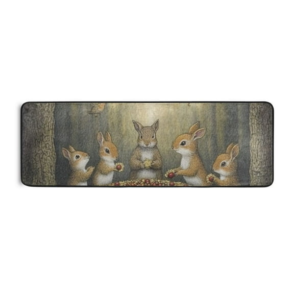 Thanksgiving Squirrel Dinner Runner Rug for Hallways Kitchen Non Slip 2'x 6' Washable Hall Carpet for Bedroom Entryway Laundry Room