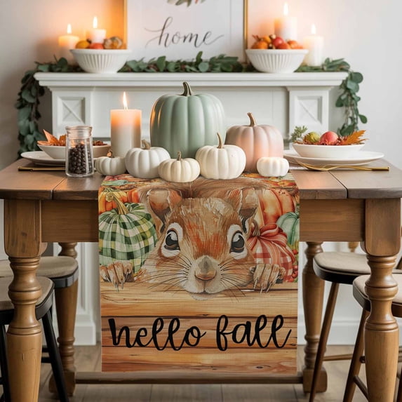 Thanksgiving Squirrel Table Runner, Autumn Thanksgiving Kitchen Dining Table Decoration for Home Party Decor 13x108 Inches