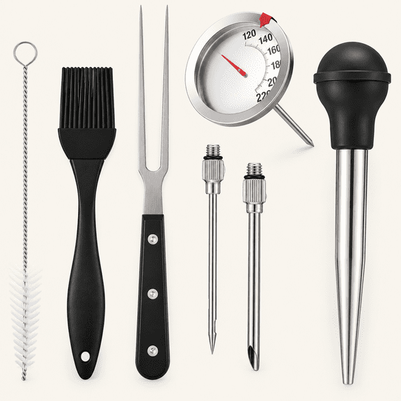 Thanksgiving Stainless Steel Turkey Baster Set with Meat Baster