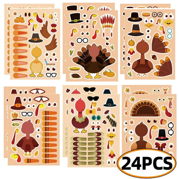 Thanksgiving Turkey Stickers Make A Turkey Stickers DIY Crafts Stickers for Thanksgiving Party Games Favors Supplies 24 Sheets