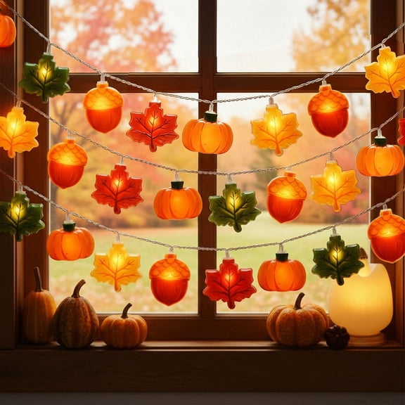 Thanksgiving String Lights,10FT 20LED Fall Decor Lights Battery Operated Waterproof Hang Autumn Fairy Light for Indoor Outdoor, Acorn Maple Leaf Pumpkin String Lights Decoration for 2026 Home & Party