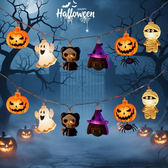 Thanksgiving String Lights, 4.9Ft 10 Fall Fairy Lights Skull String Lights Halloween Decor Autumn Light Optional 2 Flashing Modes Cute Lights 2025 Indoor Outdoor Decor for Yard Patio