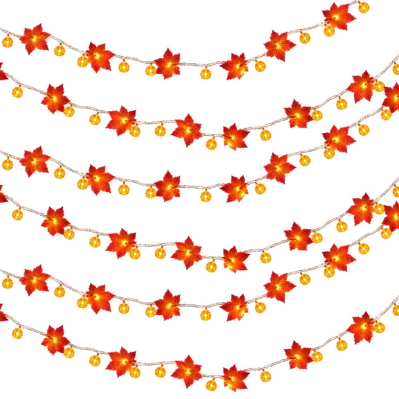 Thanksgiving Lights Pumpkin Maple Leaves String Lights, 29.5 Ft 60 LED Fall Lighted Garland for Holiday Party Indoor Outdoor Halloween Decor