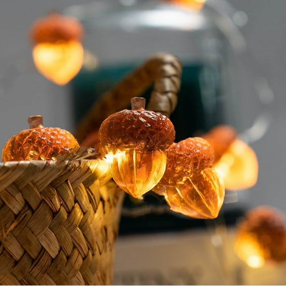 Thanksgiving String Lights Indoor, 10 feet 30 LEDs 8 Modes with Remote Fall Decoration 3D Acorn Lights for Autumn Harvest Thanksgiving Party Home Garden Wreath Decor
