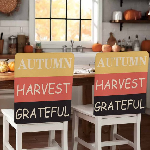 Thanksgiving Stripes Chair Covers Set of 8 Fall Harvest Greatful Chair Back Covers Stretch Removable Washable Slipcovers Protector for Dining Room Kitchen Party Decor