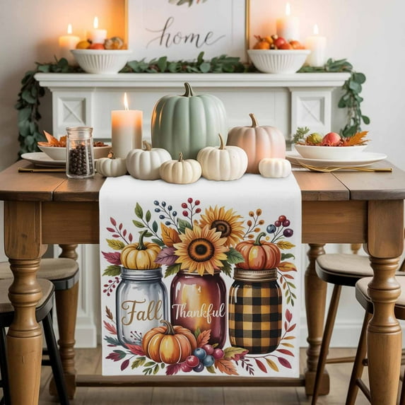 Thanksgiving Sunflower Table Runner, Autumn Thanksgiving Kitchen Dining Table Decoration for Home Party Decor 13x72 Inches
