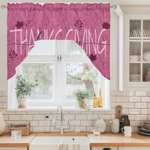 Thanksgiving Swag Valance for Windows, Happy Thanksgiving Script Plum Wine Backdrop Pumpkin Swag Curtains Valances for Small Window Treatment Rod Pocket for Kitchen Bathroom 1 Panel 56x36in