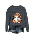 thumbnail image 1 of Thanksgiving Sweatshirt Women Pumpkin Coffee Graphic Sweatshirts Cute Halloween Shirts Fall Crewneck Sweatshirt Gray XL, 1 of 5
